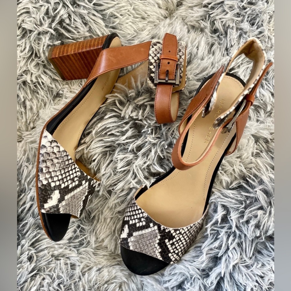 Marc Fisher Genette Snake Chunky Heel Sandals